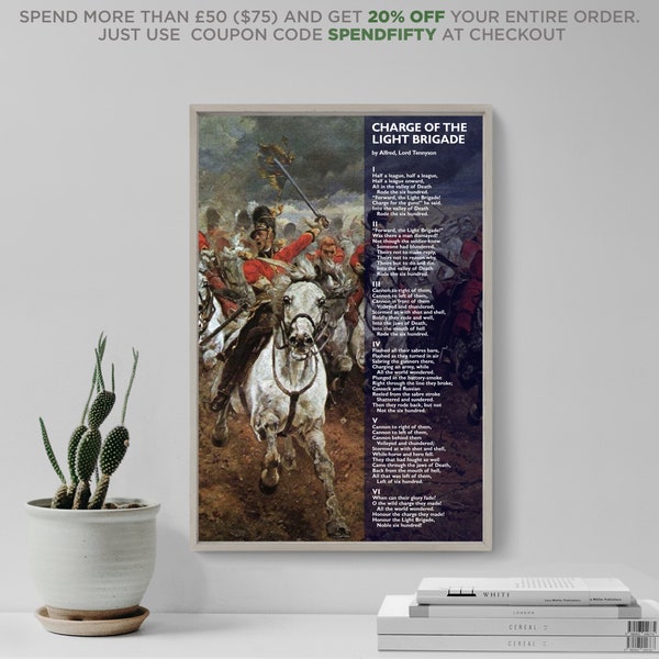 Charge of the Light Brigade - Poem by Lord Alfred Tennyson - Art Print Poster Gift Photo Quote Wall Home Decor - Horses Galloping