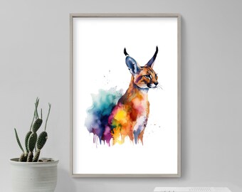 Watercolour Animal Caracal - Art Print Poster Painting - Museum Quality Giclee Home Wall Décor