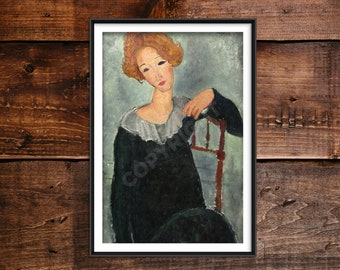 Amedeo Modigliani - Woman with Red Hair (1917) - Classic Painting Photo Poster Print Art Gift Beautiful Woman Illustration Ginger Head