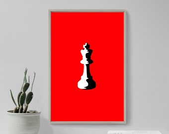The Iconic Object Series: "Chess King" - Original Art Print Photo Poster Gift Home Wall Decor - Chessboard Piece Red White