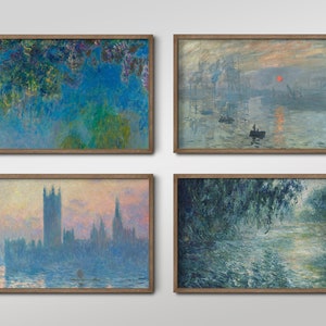 Set of Four Claude Monet Prints - 4 Classic Paintings - Photo Poster Wall Art Gift Giclée Museum Quality - Cool Tones, Impressionist, Water