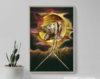 William Blake - The Ancient of Days Setting a Compass to the Earth (1794) - Classic Painting Photo Poster Print Art Gift Home Wall Decor