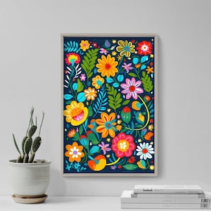 Floral Pattern Mexican Flowers 2 - Art Print Poster Painting - Giclee Home Wall Décor