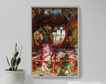William Holman Hunt and Edward Robert Hughes - The Lady of Shalott (1905) - Classic Painting Photo Poster Print Art Gift Home Wall Decor