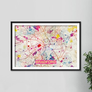 Bradford Map - Original Art Print - City Street Map of Bradford, England - Poster Watercolor Illustration Wall Art Home Decor Gift