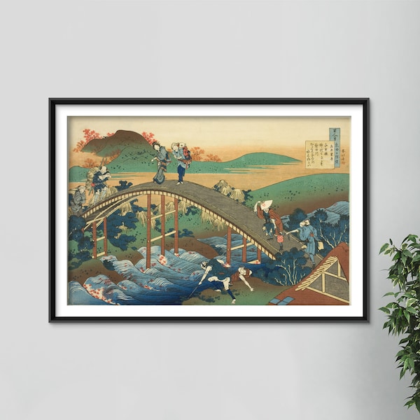 Katsushika Hokusai - People Crossing an Arched Bridge (1835) - Painting Photo Poster Print Art Gift Japanese Japan Ukiyo-e