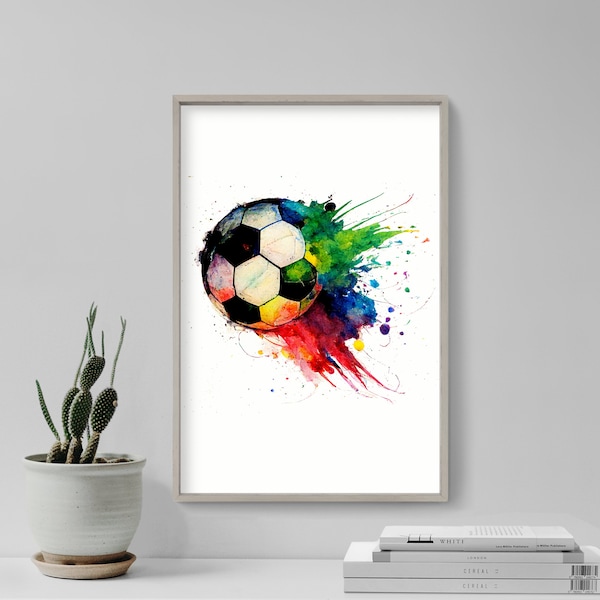 Football Watercolour Art Print Poster - Colourful Paint Splashes - Gift Home Wall Décor Giclee - Soccer Ball, England, Wales, Scotland, Shot