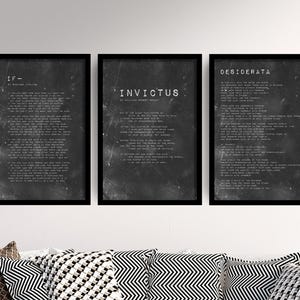 Set of Three Motivational Prints - 3 Poem Posters - Photo Wall Art Gift Museum Quality - Rudyard Kipling If, Invictus, Desiderata Poetry image 1
