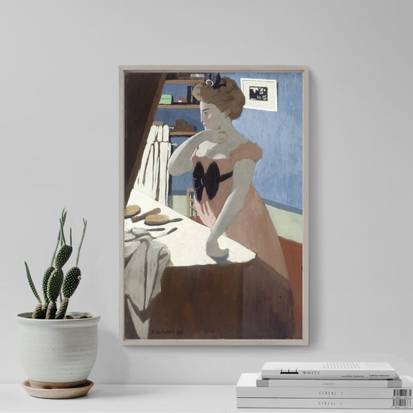 Felix Vallotton - Misia at Her Dressing Table (1898) - Classic Painting Photo Poster Print Art Gift - Lady at Her Mirror with Makeup