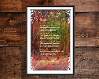 Invictus Poem -  William Ernest Henley - Original Poster Art Print Photo Gift Poetry Facing Death Inspiration Cancer Diagnosis Motivation