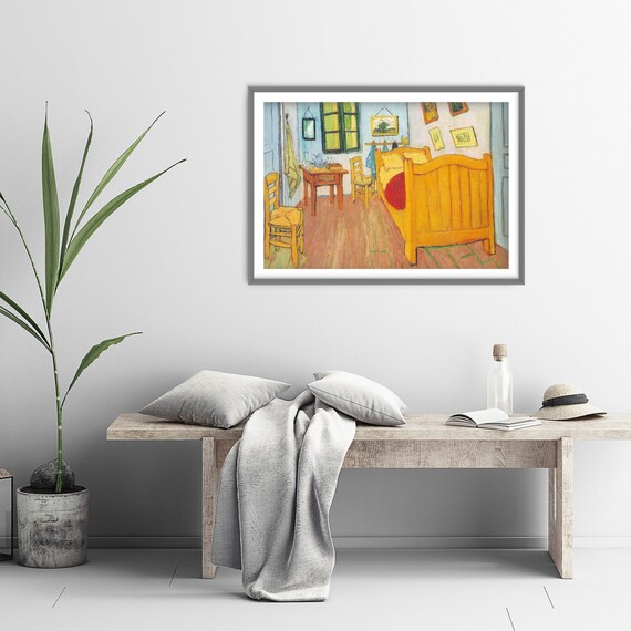 Vincent Van Gogh Bedroom In Arles 1888 Art Print Painting Poster Gift Photo Quote Wall Home Decor Bed Chairs Blue Wall Interior