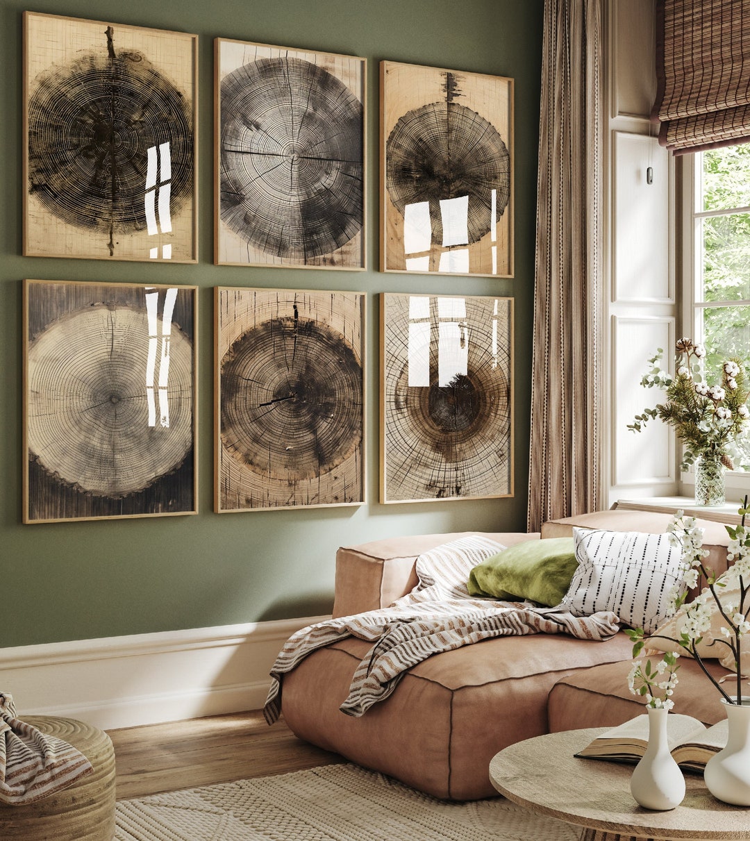 Set of Six Tree Ring Stump Paintings - Instant Download - 6 Wood Barn ...