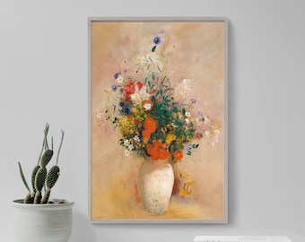 Odilon Redon - Vase of Flowers Pink Background (1906) - Reproduction of a Classic Painting - Photo Poster Print Art Gift - French Symbolist