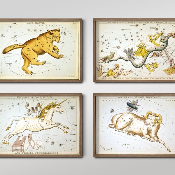 Set of Four Sidney Hall Prints - 4 Classic Paintings - Photo Poster Wall Art Gift Giclée Museum Quality Astrological Charts, Urania's Mirror