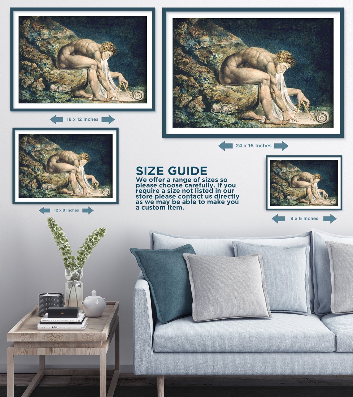 Toile Imprimée William Blake "Newton" - 50x75 Cm - Décoration Murale, Idée Cadeau Art - Impression Jet D'encre Haute Qualité