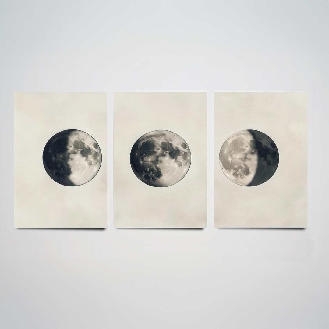Phases of the Moon - Set of Three Art Prints - 3 Lunar Posters ...