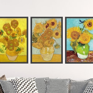 Set of Three Van Gogh Sunflower Prints - 3 Classic Paintings - Photo Poster Wall Art Gift Giclée Museum Quality - Sun Flower Vase #ATTEMPT2 Bild 1