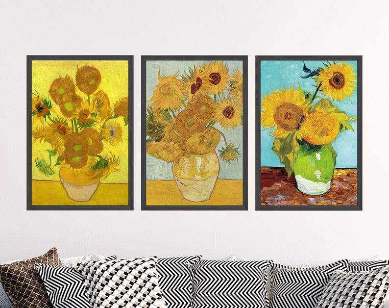 Set of Three Van Gogh Sunflower Prints - 3 Classic Paintings - Photo Poster Wall Art Gift Giclée Museum Quality - Sun Flower Vase #ATTEMPT2 Bild 1
