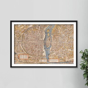 Reproduction d'un plan de Paris vintage de 1550 - Poster photo, impression murale, décoration d'intérieur, art de rue, maison ancienne France # TENTATIVE2