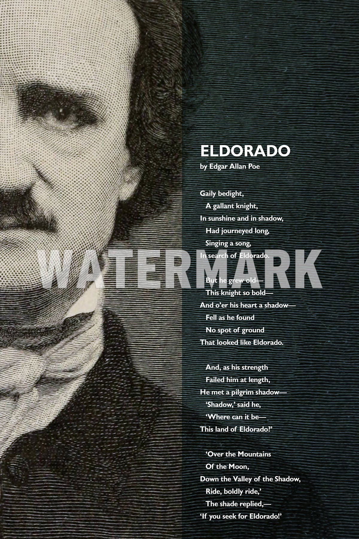 Edgar Allan Poe Poem Eldorado Poster Original Art Print | Etsy
