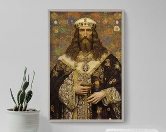 English Monarch William the Conqueror Inspired by Gustav Klimt / Foley - Art Print Poster Painting - Museum Quality Giclee Home Wall Décor