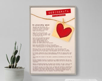 Max Ehrmann Poem - Desiderata - Heart on String - Poster Original Art Print Photo Wall Home Decor - Beautiful Inspirational Poem for Life