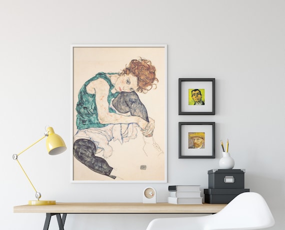 エゴンシーレ 女性の肖像 パステル画 木製フレーム エゴン・シーレ展