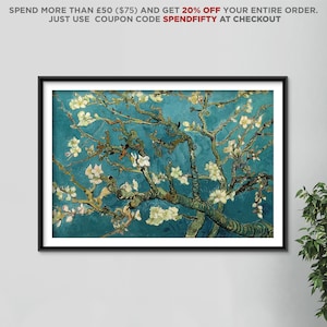 Vincent Van Gogh - Blossoming Almond Tree (1890) - Reproduction of a Classic Painting - Photo Poster Print Art Gift - Branches Teal