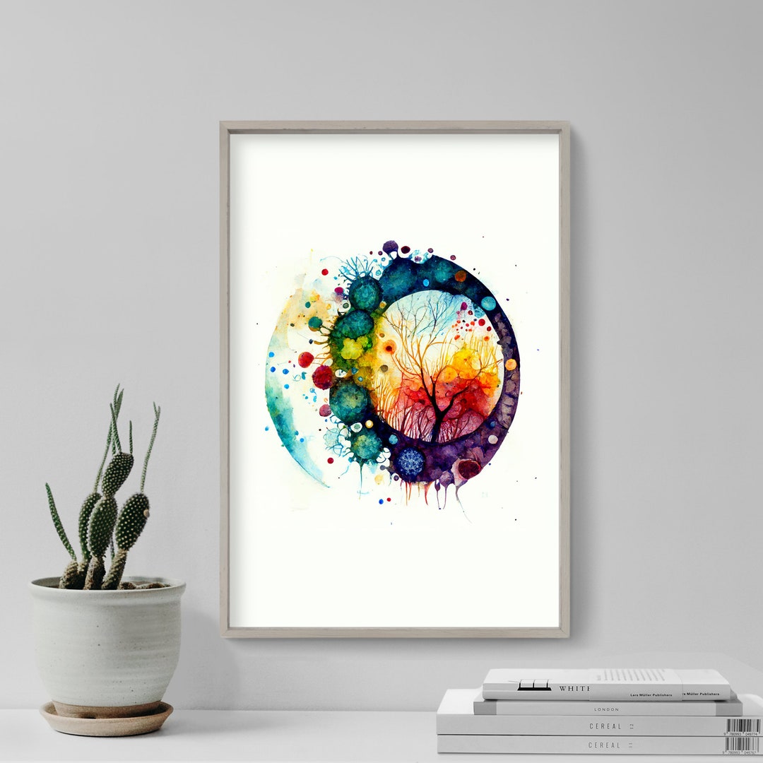 Microbiology Watercolour Art Print Poster Colourful Paint Splashes Gift