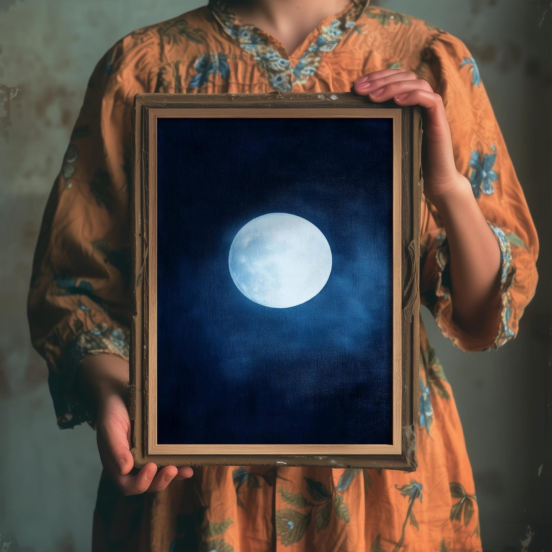 Blue Moon Art Print | Space Astronomy Wall Poster | Dark Celestial ...