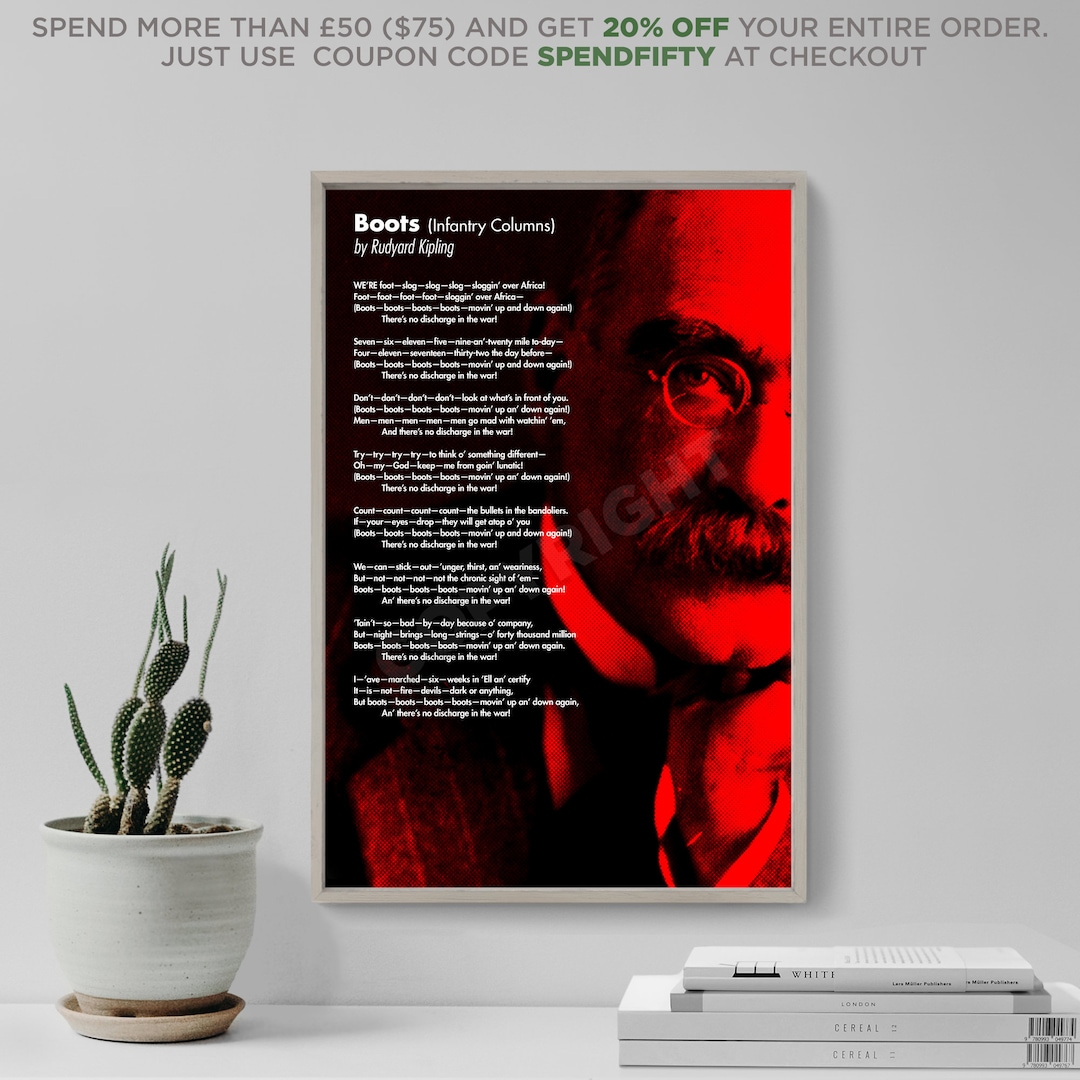 Rudyard Kipling Poem Boots Poster Original Art Print Photo Poetry Etsy