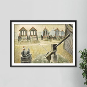 Eric Ravilious - Aldeburgh Bathing Machines (1935) - Classic Painting Photo Poster Print Art Gift Wall Home Decor