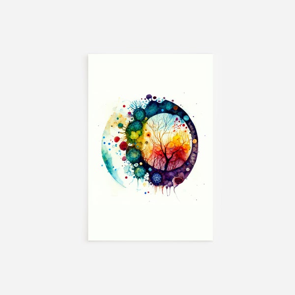 Watercolour Silhouettes - Microbiology Tree - Art Print Poster Painting - Museum Quality Giclee Home Wall Décor