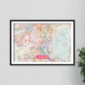 Carte de Lagos - impression d'art originale - plan des rues de la ville de Lagos, Nigéria - affiche Illustration aquarelle art mural décoration maison cadeau