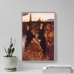 John Everett Millais - Autumn Leaves (1856) - Classic Painting Photo Poster Print Art Gift Wall Home Decor Giclée - Pile of Burning Foliage