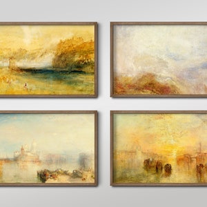 Lot de quatre gravures William Turner - 4 peintures classiques - Poster photo, cadeau d'art mural, giclée de qualité muséale - Tons de sable JMW, doré, orange