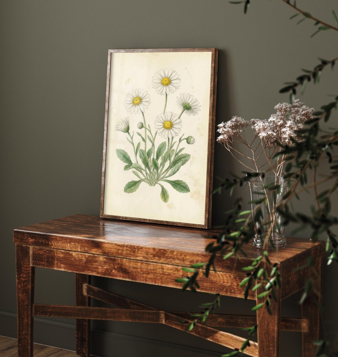 Daisy Vintage Flower Print - Floral Plants - Painting Photo Poster Wall ...