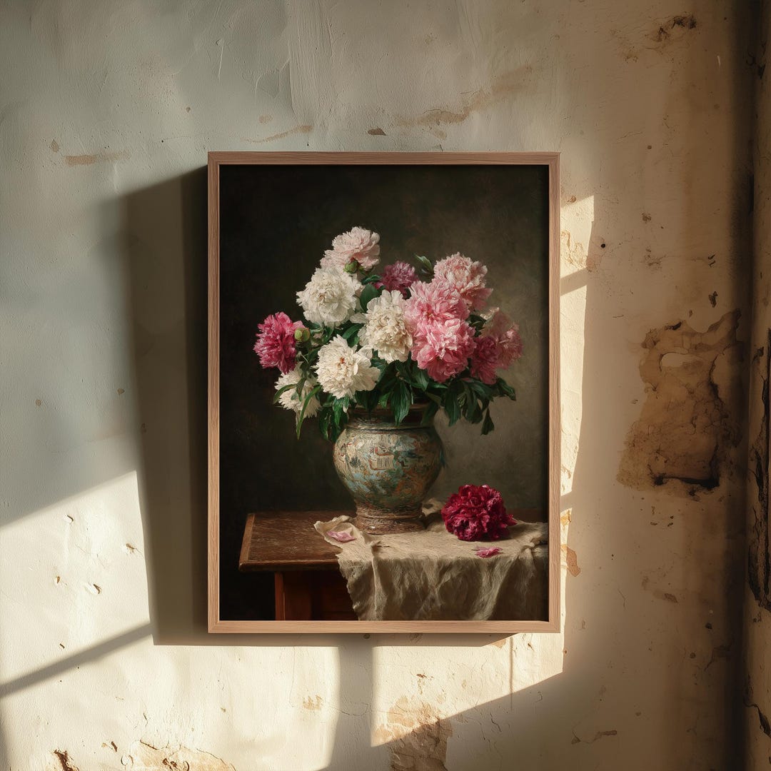 Peony Oil Painting Print | Moody Floral Still Life | Dark Academia ...