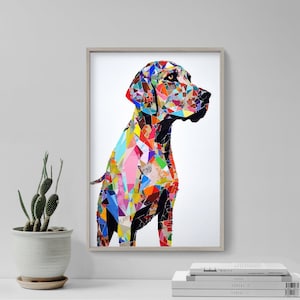 Schilderij van een Pointer (Duitse korthaar) bedekt met kleurrijke stukjes papier 2 - Kunstprint poster schilderij - Giclée wanddecoratie