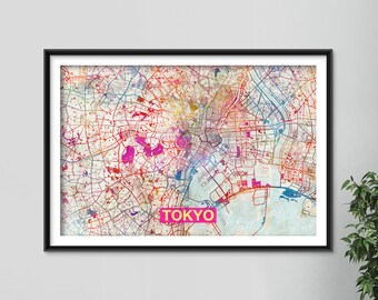 Tokyo Map - Original Art Print - City Street Map of Tokyo, Japan - Poster Watercolor Illustration Wall Art Home Decor Gift