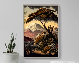 After Ernst Haeckel Poster - Mount Kilimanjaro - Painting Photo Print Gift Wall Home Décor Botanical Mountains - Ispirato da Haeckel 2023