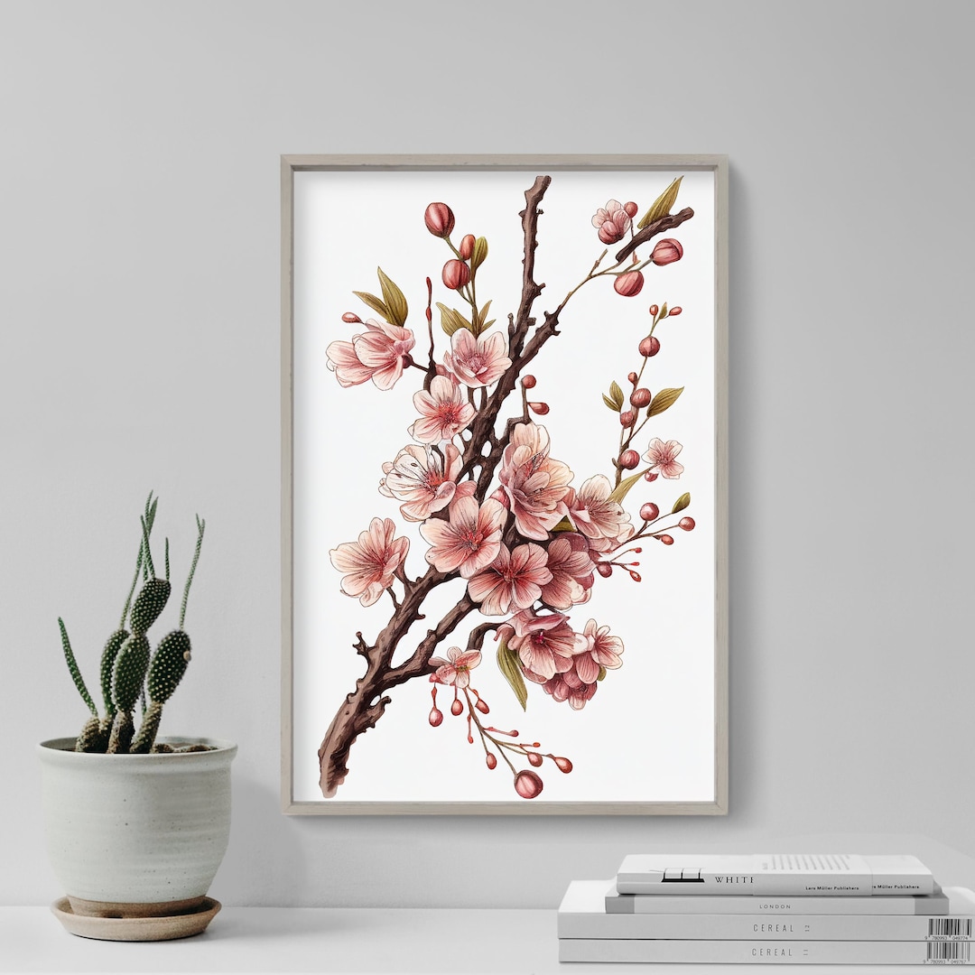 Cherry Blossom Branch Pink 3 - Art Print Poster Painting - Giclee Home ...