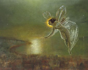 John Atkinson Grimshaw - Spirit of the Night (1879) - Painting Photo Poster Print Art Gift Home Wall Decor #CLOSEXP Fairy Wings Magic Pixie