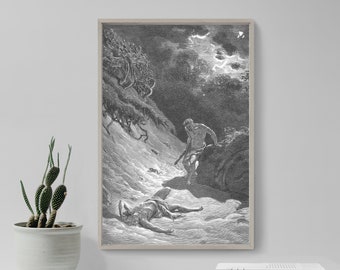 Gustave Dore - Cain Slays Abel (1866) - Classic Drawing Photo Poster Print Art Gift Home