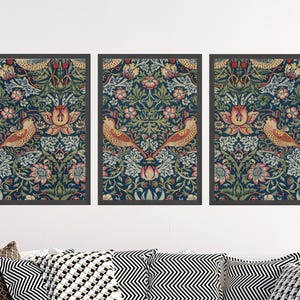Set of Three William Morris Prints - Strawberry Thief Tapestry Triptych - 3 Paintings Photo Poster Wall Art Gift Giclée Museum Gallery