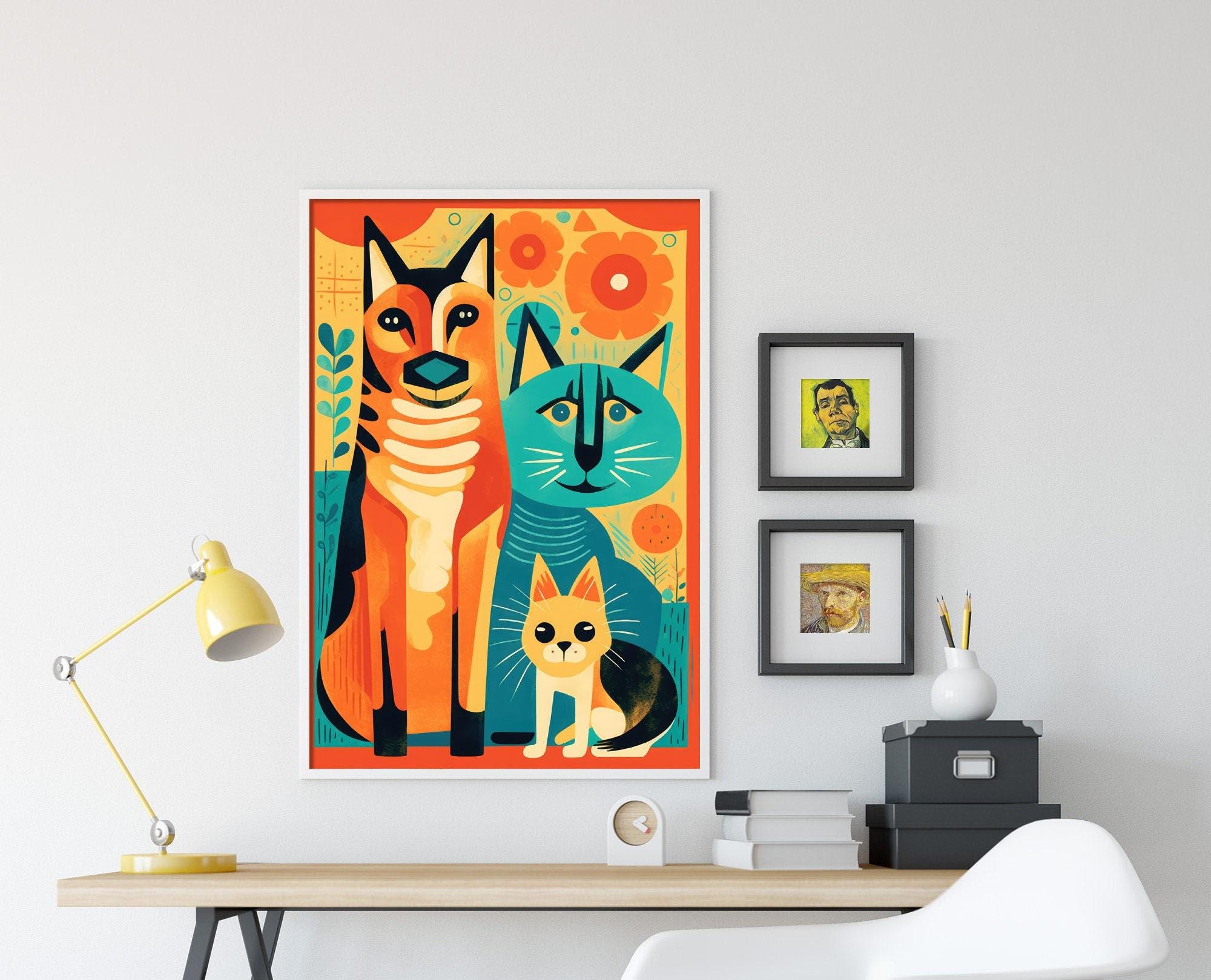 Abstract Dog and Cat Illustration - Art Print Poster Painting - Museum ...
