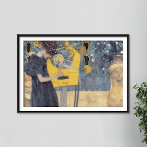 グスタフ・クリムト - 音楽 I (1895) (横) - クラシック絵画 写真 ポスター プリント アート ギフト 壁 ホーム デコレーション - 楽器
