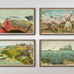 Levi Walter Yaggy プリント 4 枚セット - クラシック絵画 4 枚 - 写真ポスター ウォールアート ギフト ジクレー 美術館品質 - 地質図、海洋生物