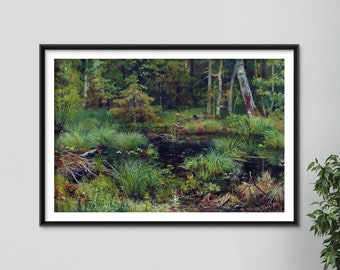 Ivan Shishkin - Spring in the Forest (1892) - Painting Photo Poster Print Art Gift Home Museum Giclée - River Lake Stream Trees Plants