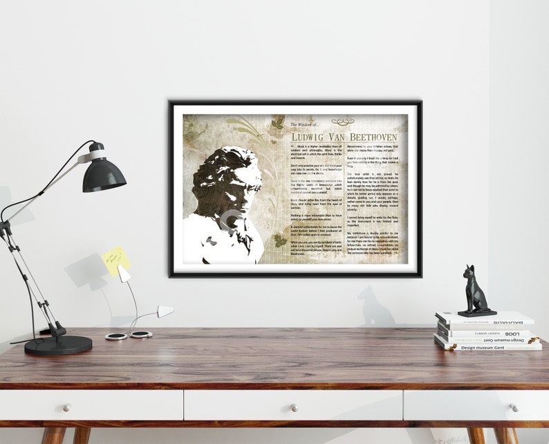 The Wisdom of Ludwig Van Beethoven - Original Art Print Featuring His Greatest Quotes - Beautiful Glossy Photo Poster Gift Composer Music image 2